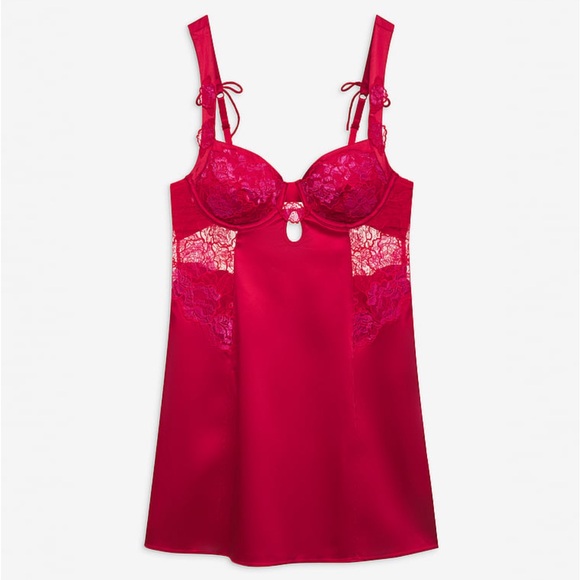 For Love & Lemons Cordelia Slip Dress Rosey Red Lace Mini XS NWT - Picture 9 of 9